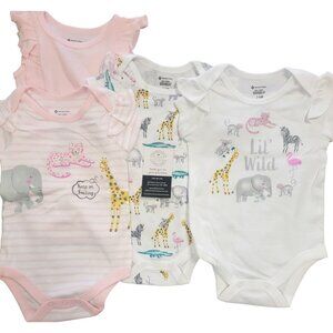 5-Pack Baby Bodysuits Lil Wild Animal Print Short Sleeve Cotton 3-6 Months
